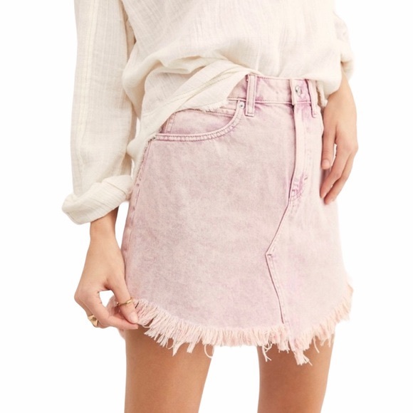 FREE PEOPLE Bailey Denim Mini Skirt Jungle Flower Pink 26 - Picture 6 of 6